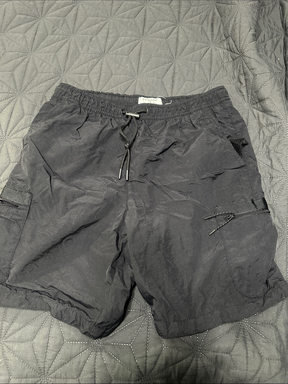 Primark Black Men's Cargo Swim Shorts with Drawstring